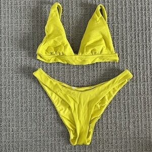 Aerie Lime Green Triangle Bikini Top & Cheekier Bottoms (Set) (Size L)